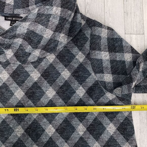Lane Bryant Cowl Neck Tunic Top Diamond Plaid Gray Cozy Cabin Chic Size 18/20 - Picture 10 of 11